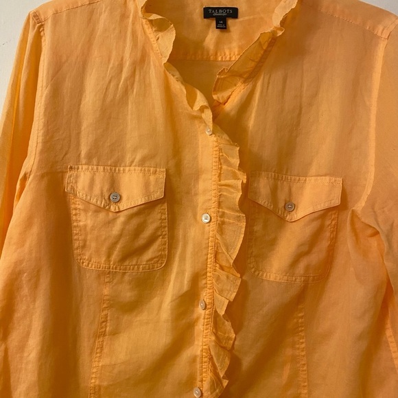 Vintage Talbots Semi Sheer Blouse Peach Ruffled
Button Front Cotton Top Size 14 - Picture 10 of 14